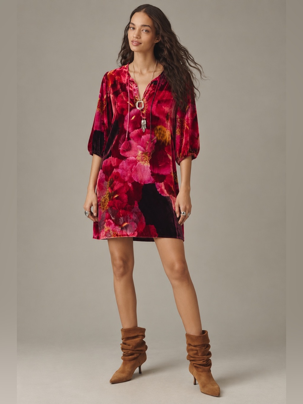 NWT Johnny Was Vesna Velvet Silk-Blend Shift Floral Dress Sz S